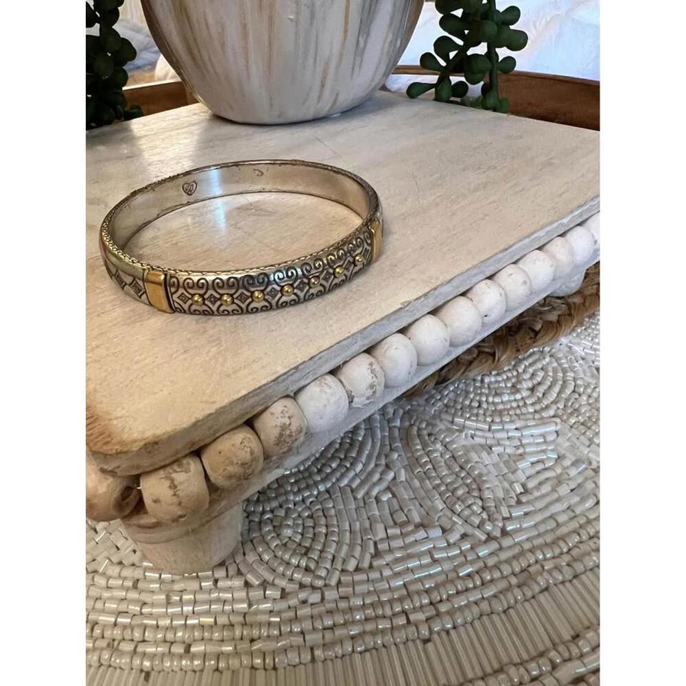 Brighton Etched Two Toned Silver Gold Tone Bangle Bracelet